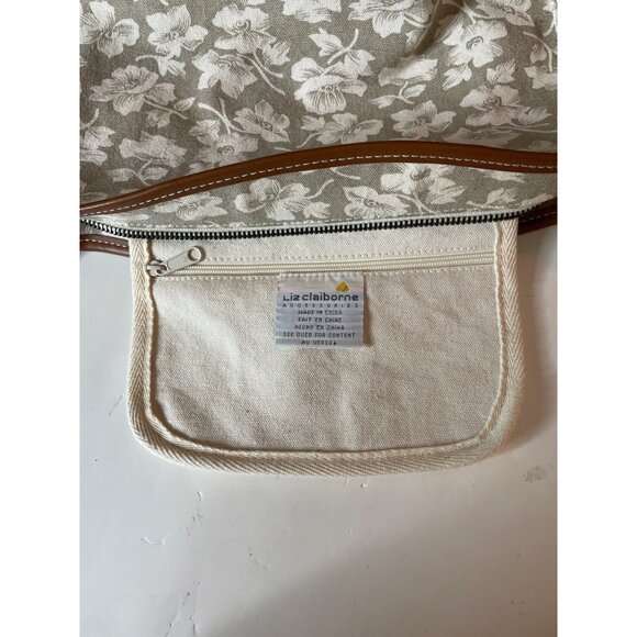 Liz Claiborne Floral Canvas Shoulder Bag Adjustable Strap White Beige Brown - Picture 9 of 12